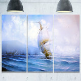 vessel in blue sea seascape painting canvas print PT7627