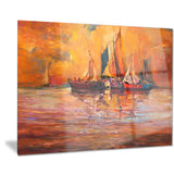 boats and ocean in red seascape painting canvas print PT7632