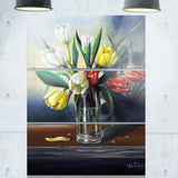 red white yellow tulips floral painting canvas print PT7656