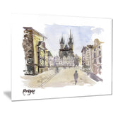 prague hand drawn illustration cityscape painting canvas print PT7759