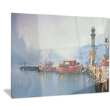 fishing boats in harbor landscape painting canvas print PT7783