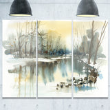 river in winter landscape painting canvas art print PT7790