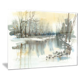 river in winter landscape painting canvas art print PT7790