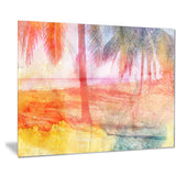 red retro palm trees landscape painting canvas print PT7792