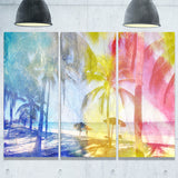 blue retro palm trees landscape painting canvas print PT7800