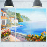 house near blue sea landscape canvas art print PT7830