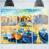 wharf and boats seascape painting canvas print PT7836