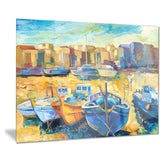 wharf and boats seascape painting canvas print PT7836