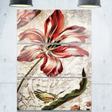 red floral pattern with butterfly floral digital art canvas print PT7859