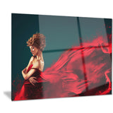 woman in flying red dress portrait digital art canvas print PT7880