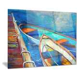 boats and pier in blue shade seascape painting canvas print PT7904