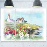 buildings in green meadow landscape painting canvas print PT8246