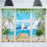 wooden terrace with sea view landscape photo canvas print PT8285