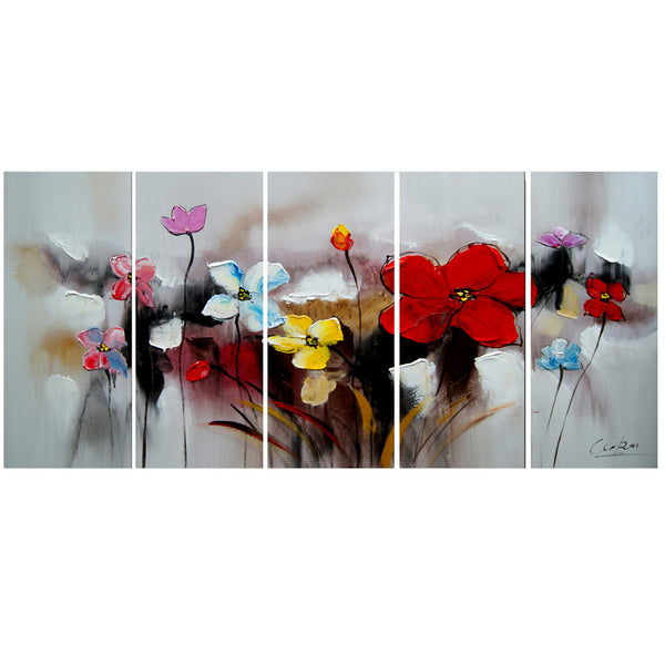 Textured Red Flowers Painting 1105 - 60x28in