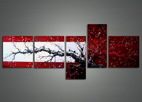 Red & Black Modern Tree Art Painting 1109 - 63x30in