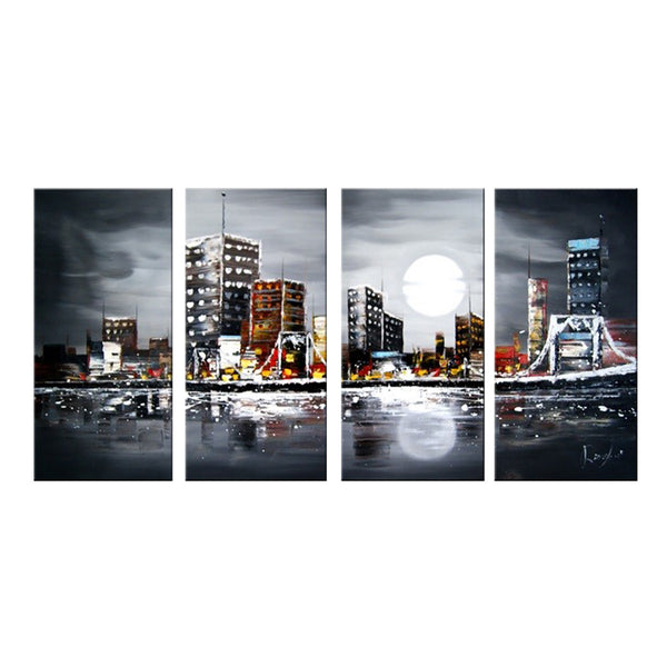 City in Moonlight - Modern Cityscape Art 1133 - 56x32in