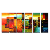 Large Abstract Oil Painting Multicolor 6 Panels - 263 - 60x32in