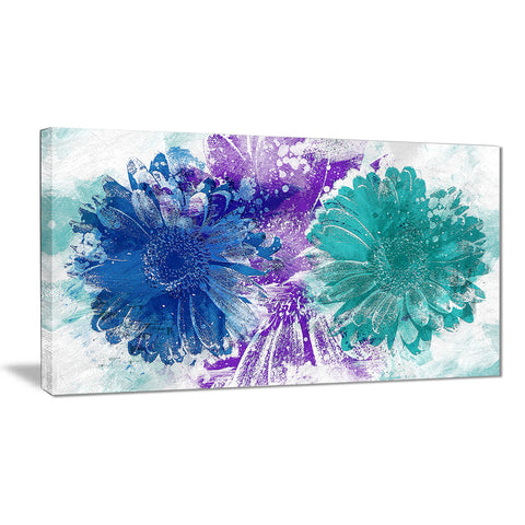 Blue and Green Sunflowers - Floral Canvas Artwork