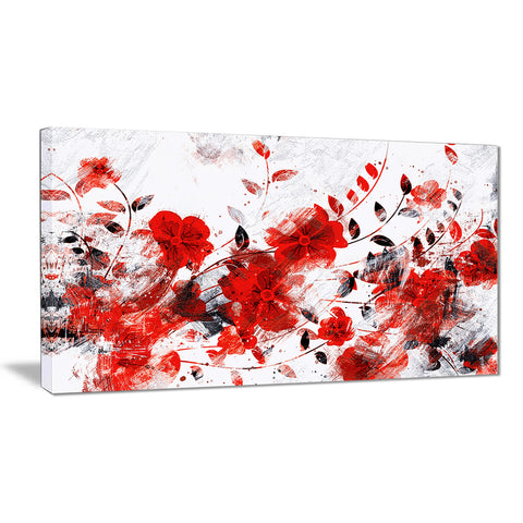 Red Orange Flower Trail - Floral Canvas Artwork