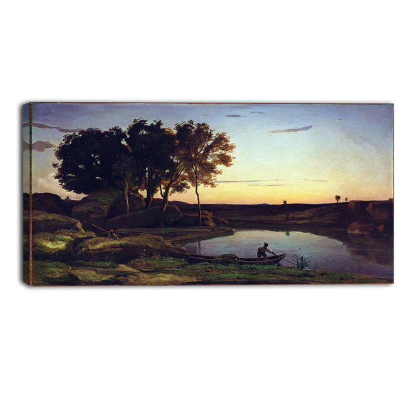 MasterPiece Painting - Camille Corot Landscape with Lake and Boatman