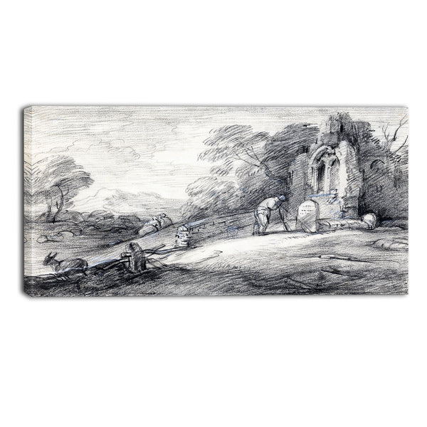 MasterPiece Painting - Thomas Gainsborouh Wooded Landscape with Peasant Reading