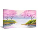 flowering trees over river landscape canvas print PT6006