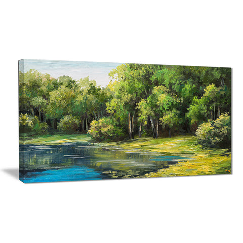 Summer Day Lake in Forest Landscape Canvas Artwork