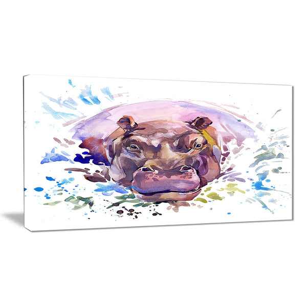 hippopotamus watercolor animal canvas artwork PT6032