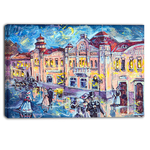 city at night with people cityscape canvas print PT6068