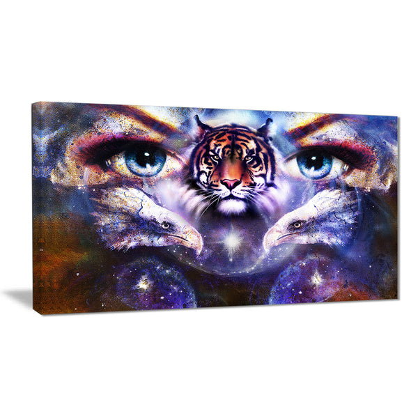 tiger, eagles and woman eyes collage animal canvas print PT6087