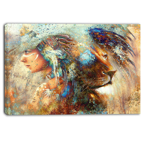 indian woman collage with lion indian canvas artwork PT6090