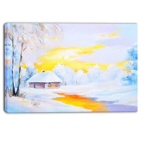 frozen river in winter landscape canvas art print PT6109