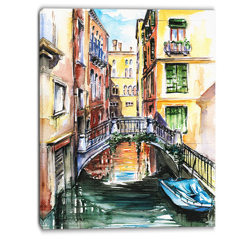 venice, canal meeting bridge cityscape canvas art print PT6135