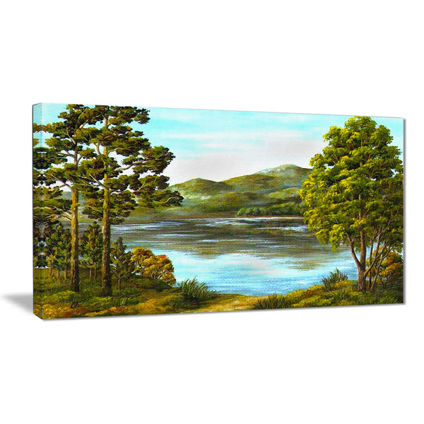 mountain lake with blue water landscape canvas art print PT6167