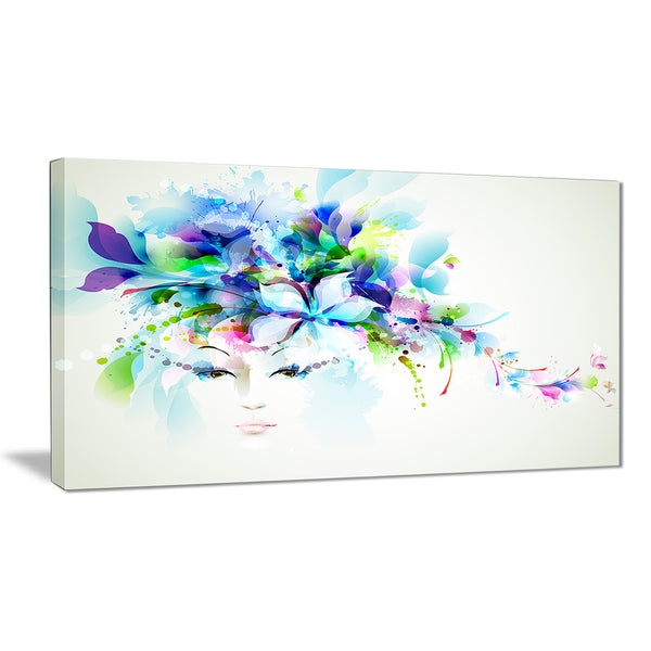 Woman with Blue Flowers Floral Canvas Art Print