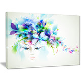 Woman with Blue Flowers Floral Canvas Art Print