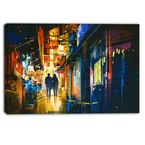 couple walking in an alley cityscape canvas artwork PT6186