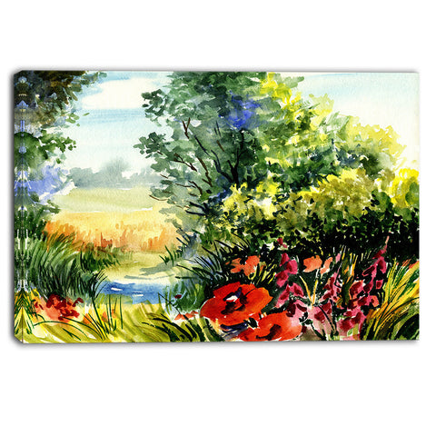 watercolor landscape with flowers landscape canvas print PT6214