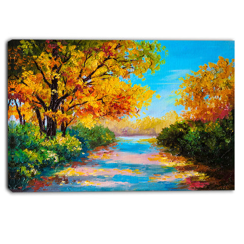 autumn forest with colorful river landscape canvas print PT6226