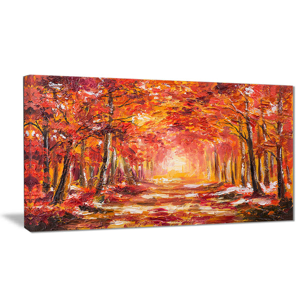 autumn forest in red shade landscape canvas art print PT6228