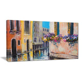 canal in venice with flowers cityscape canvas art print PT6231