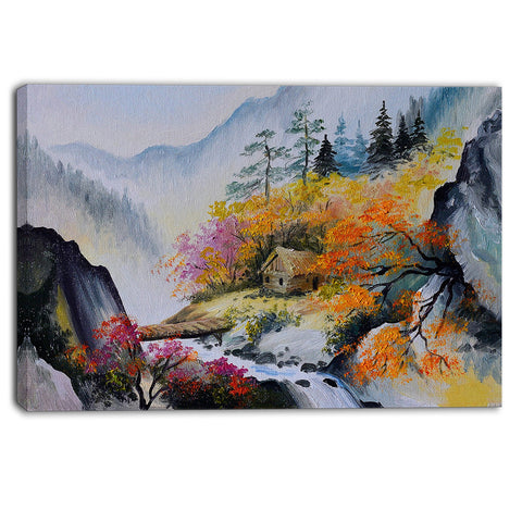 house in the mountains landscape canvas art print PT6248