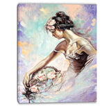 girl with flower bouquet floral canvas art print PT6273