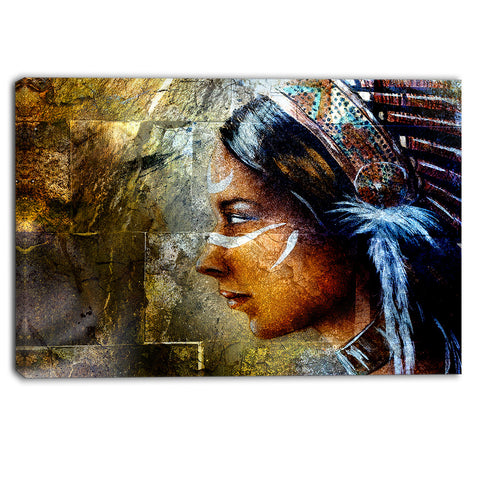 indian woman with headdress portrait canvas art print PT6276