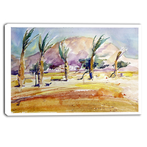 watercolor sea and palm landscape canvas print PT6353