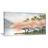 trees with flowers near river landscape canvas print PT6359