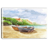 watercolor fishing boats landscape canvas print PT6360