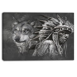 wolf and american indian chief canvas art print PT6363