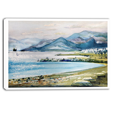 blue hills over sea landscape canvas print PT6364