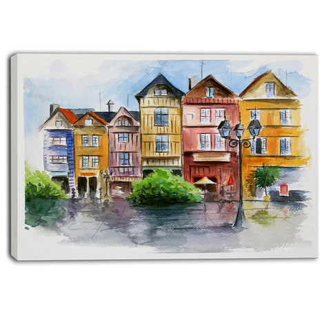 little city in watercolor landscape canvas print PT6378